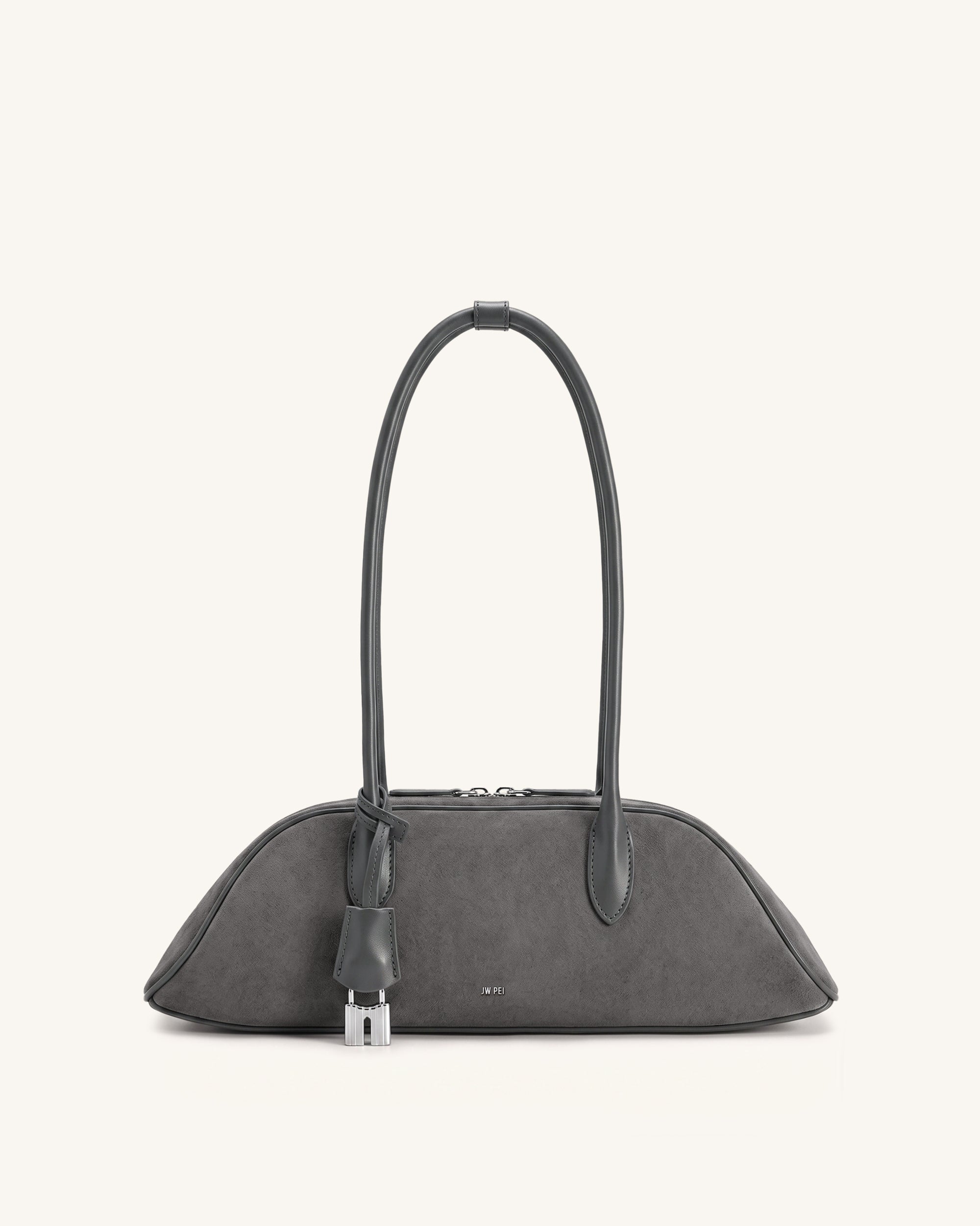 Zora Faux Suede Shoulder Bag - Charcoal Gray