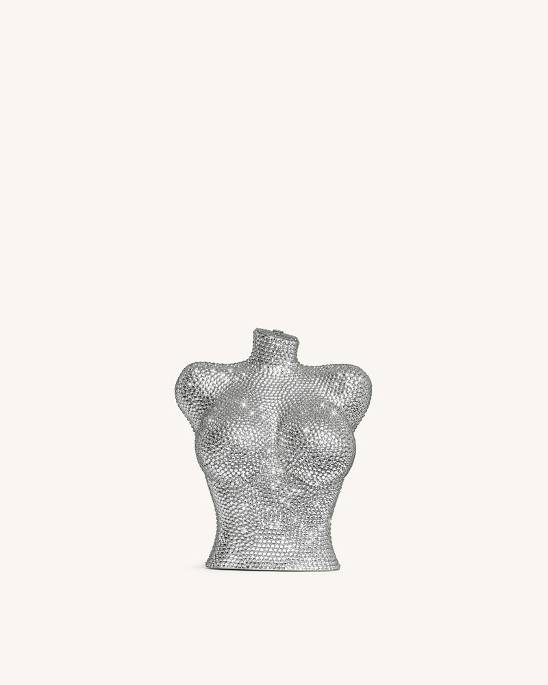 Kiara Faux Crystal Bust Clutch - Silver