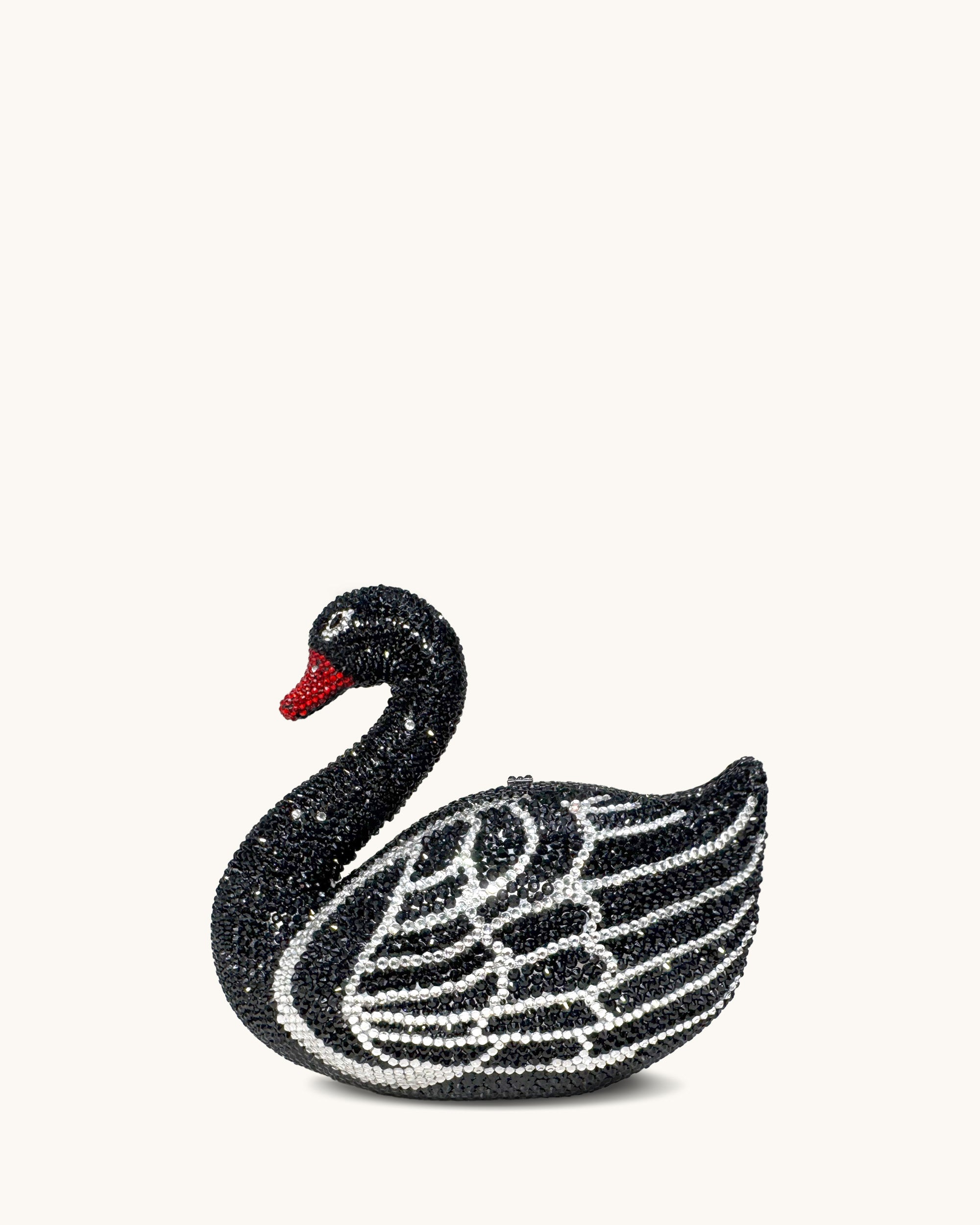 Kinsley Crystal Swan Clutch - Black