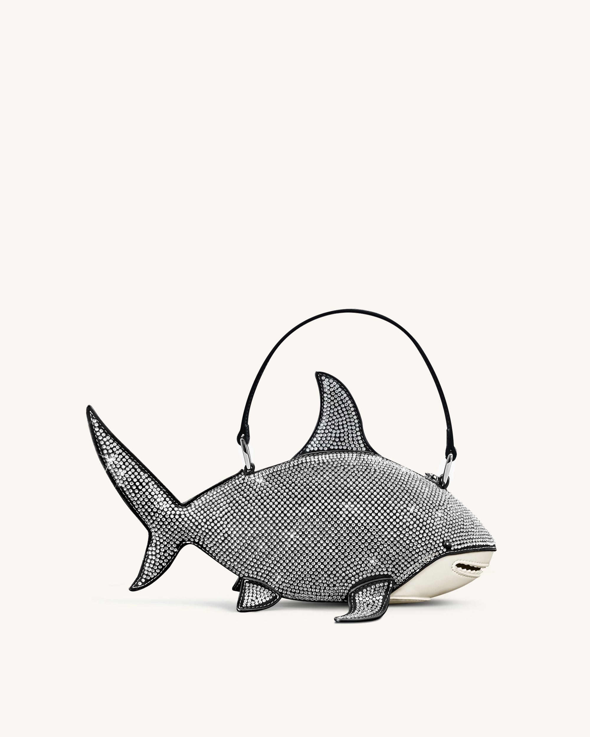 Nerys Artificial Crystal Shark Top Handle Bag - Black