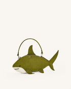 Nerys Faux Suede Shark Look Top Handle Bag - Dark Olive