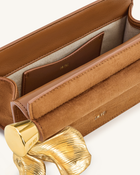 Holly Faux Suede Metal Pendant Embellished Clutch - Brown