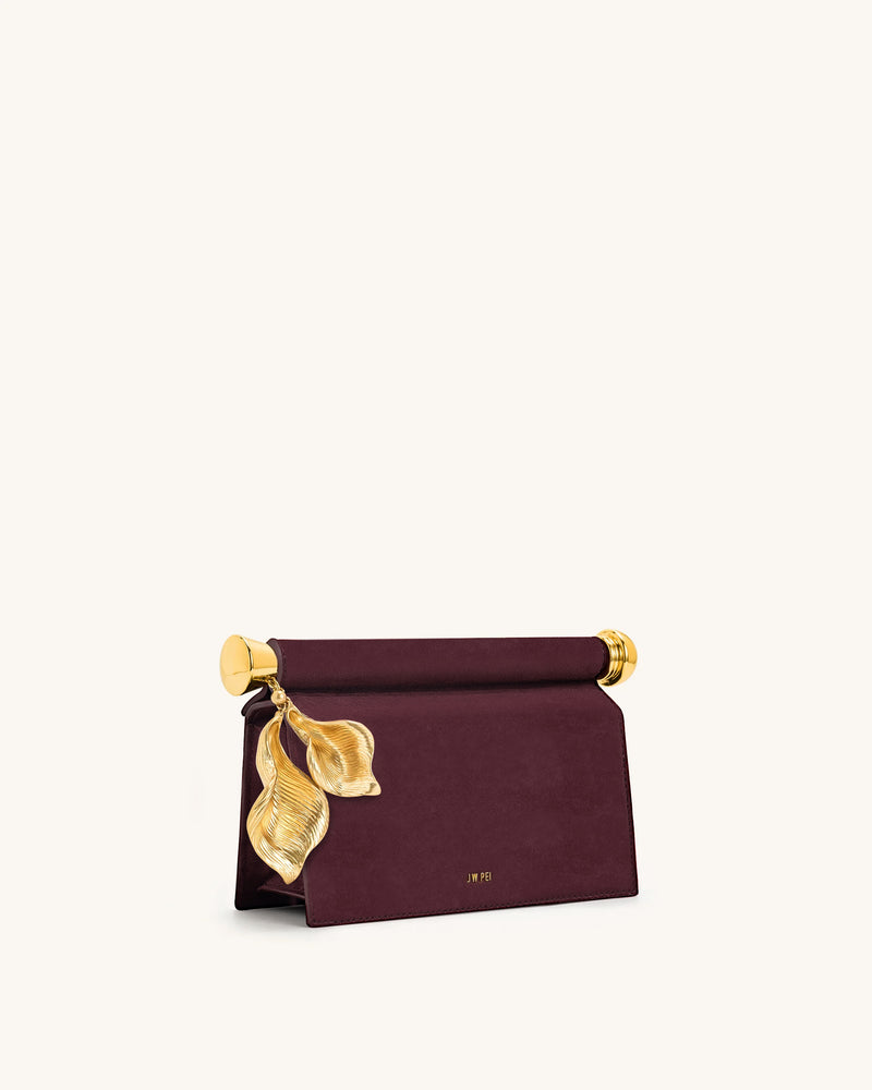 Holly Faux Suede Metal Pendant Embellished Clutch - Reddish Brown