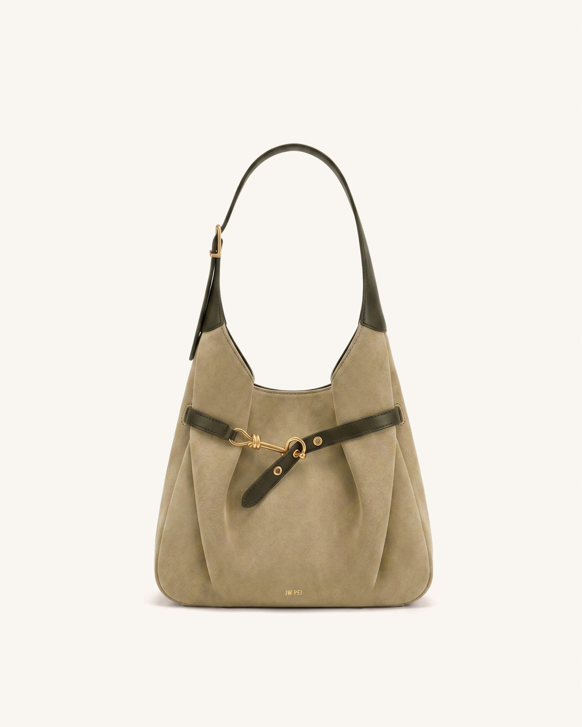 Alina Faux Suede Hobo Bag - Brownish Green