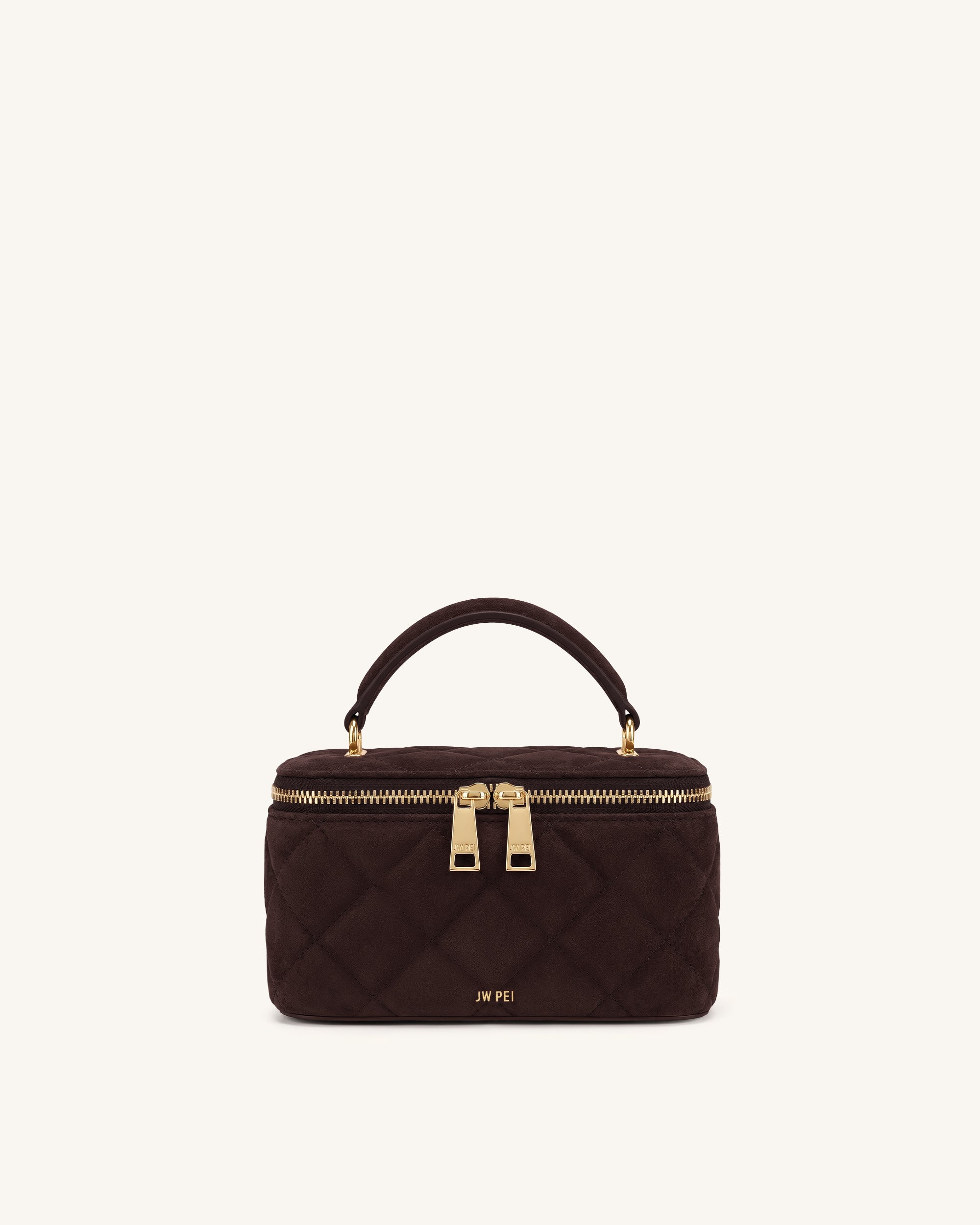 Vivienne Faux Suede Quilted Vanity Top Handle Bag - Coffee Brown