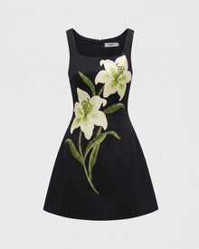 Lily Floral Print Sleeveless A-Line Mini Dress - Black