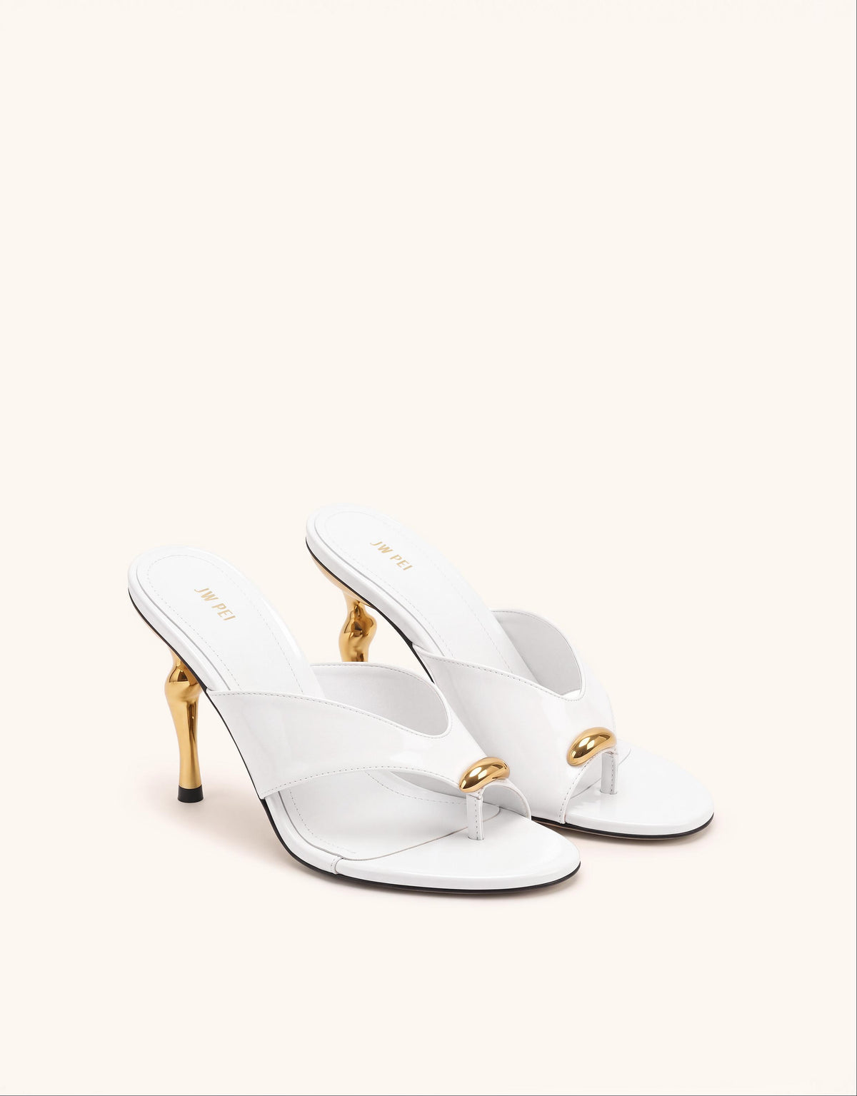 Noemi Cutout Square-Toe Metal Accent Sandals - White