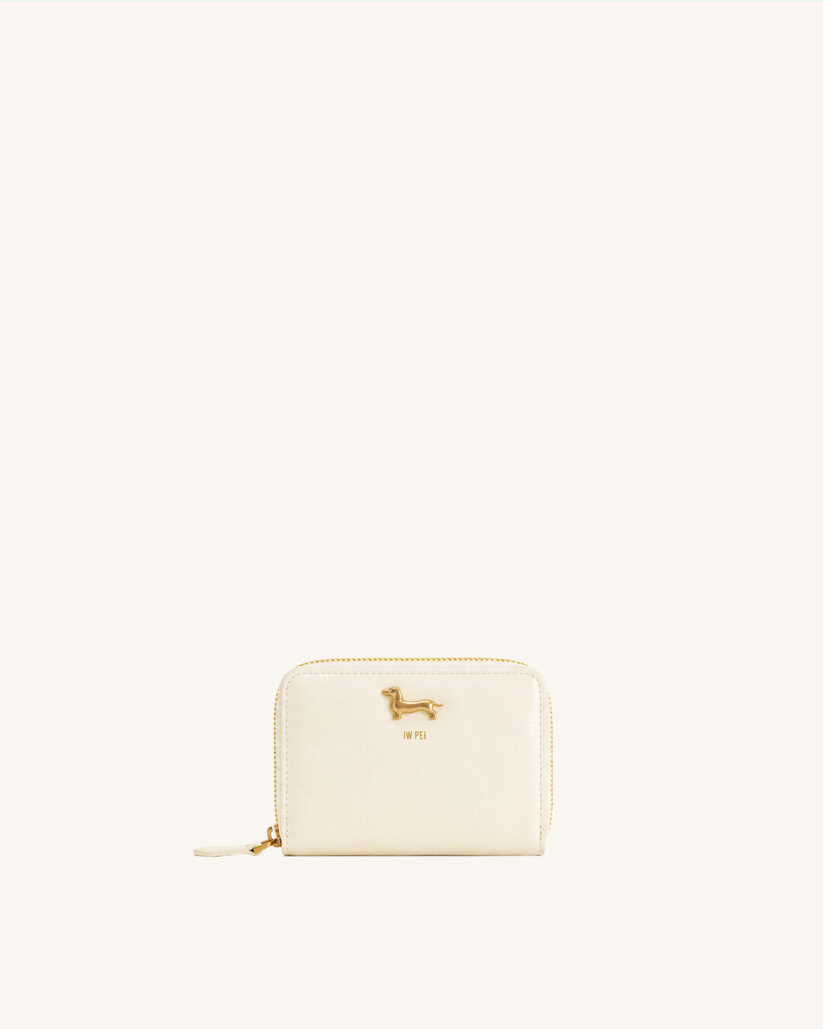 Maeve Dachshund Metal Emblem Zip Wallet - Pearl White