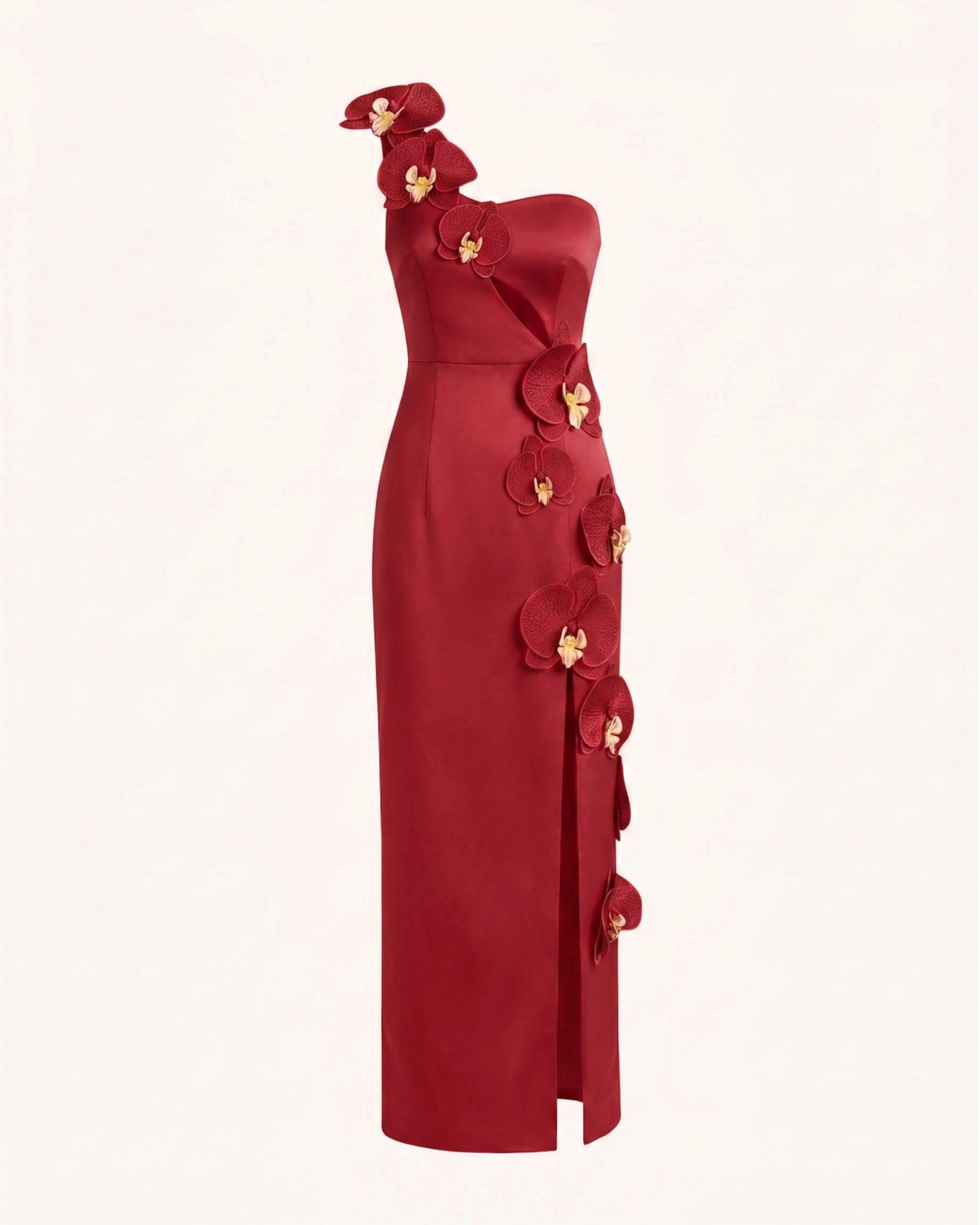 Orchid Embellished Cutout Slit Maxi Dress - Red