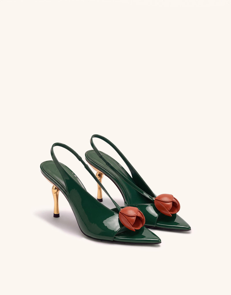 Amara 3D Tulip Slingback Heels - Emerald Green