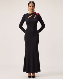 3D Embroidered Tulip Cutout Maxi Dress - Black
