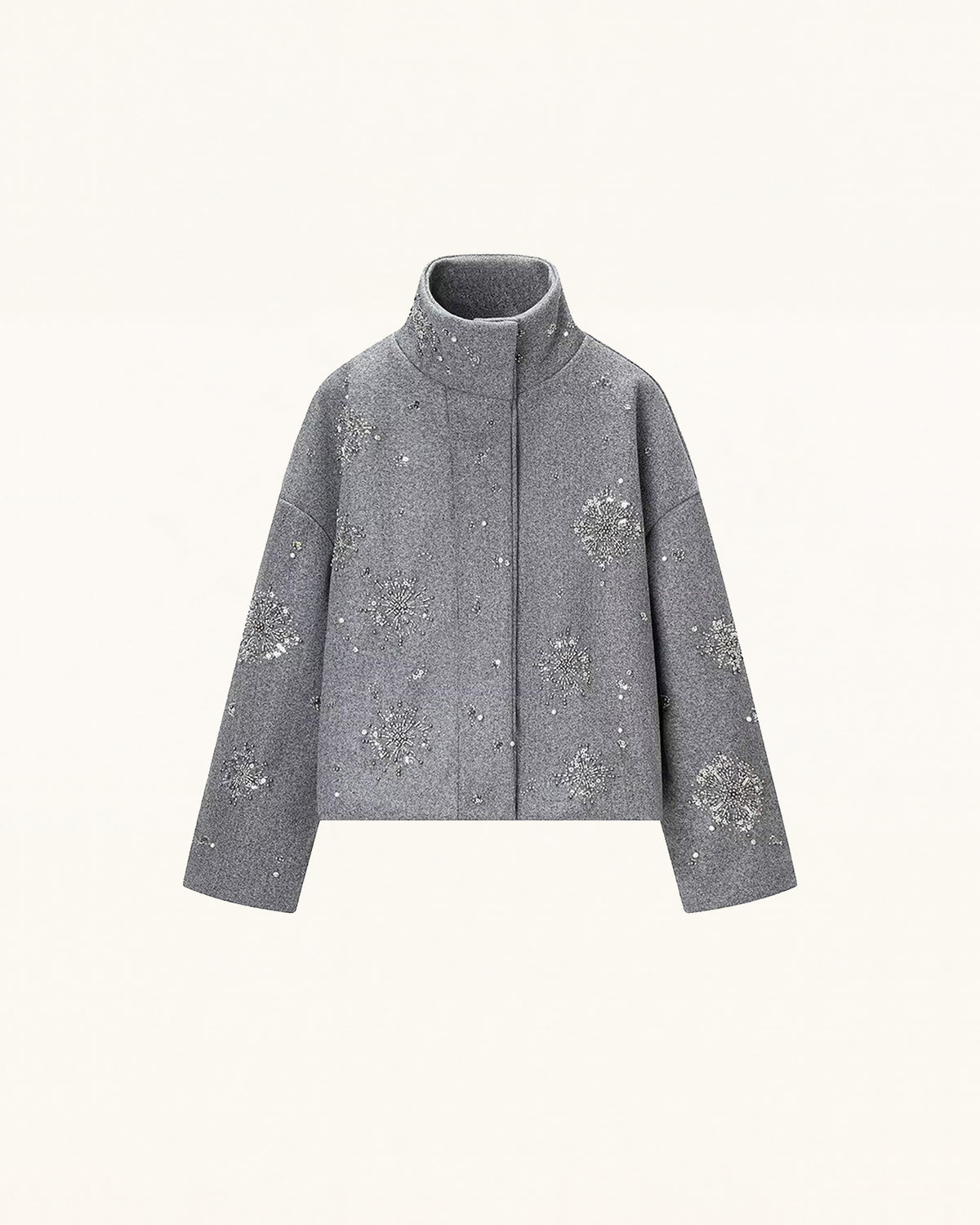 Embellished High Neck Jacket - Gray