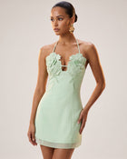 Flower Embroidered Mini Dress - Light Mint Green