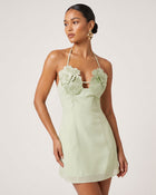 Flower Embroidered Mini Dress - Pistachio Green