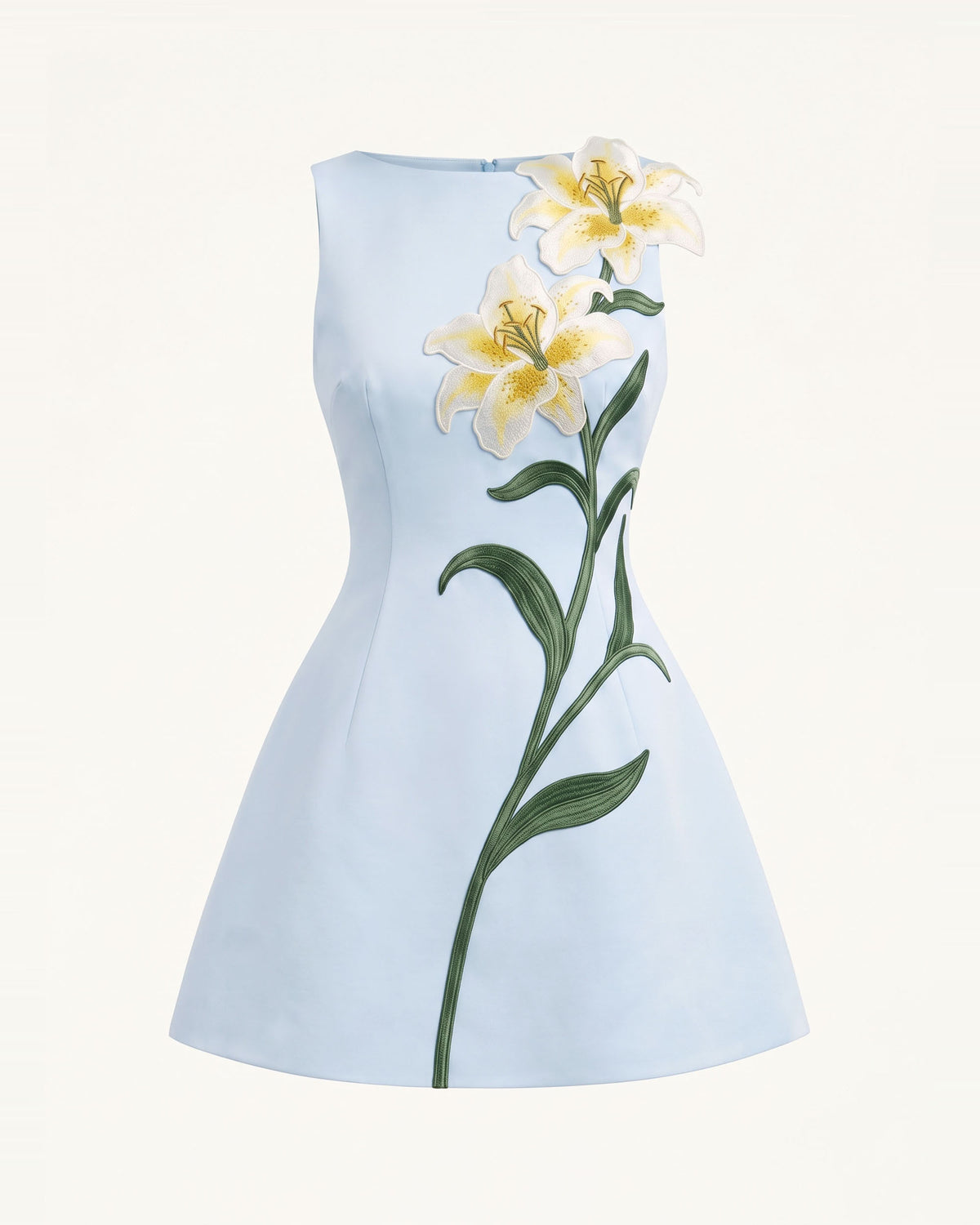 Lily Embroidered Sleeveless Structured Mini Dress - Light Blue
