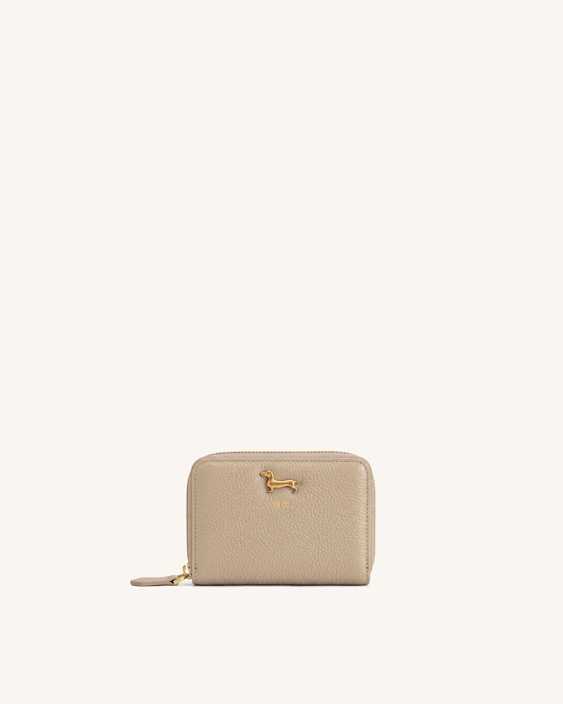 Maeve Dachshund Metal Emblem Zip Wallet - Sand