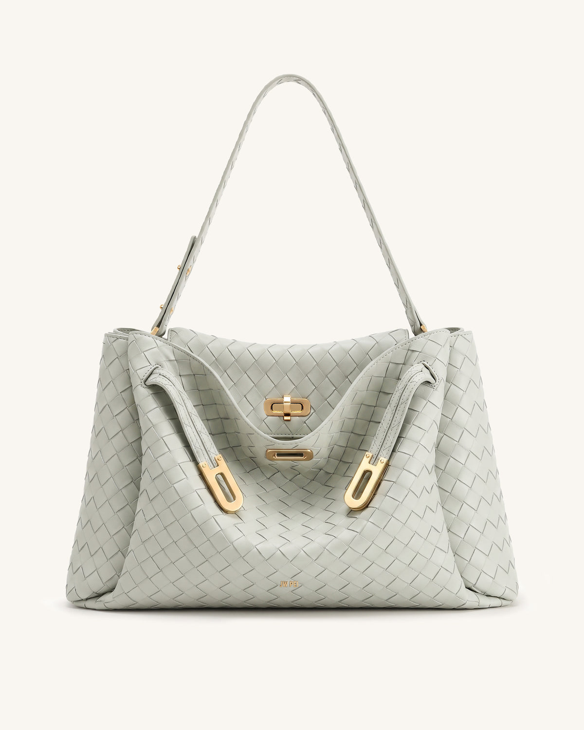 Rhea Large Woven Textured Shoulder Bag - Gray