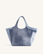 Eliana Denim Embossed Tote Bag - Blue