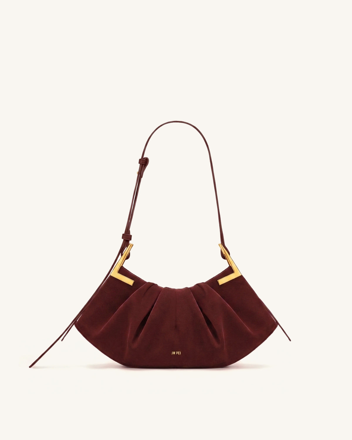 Amelia Faux Suede Pleated Shoulder Bag - Burgundy