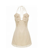 Flower Embroidered Mini Dress - Light Champagne