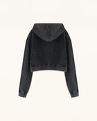 Whimsical Faux Embroidery Dachshund Cropped Hoodie - Black