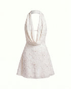 Orchid Beaded Embroidered Draped Halter Cutout Mini Dress - White