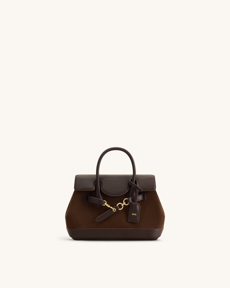 Alina Belted Satchel Bag - Dark Brown Canvas