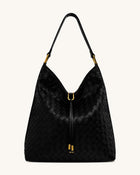 Aria Woven Texture Shoulder Bag - Black