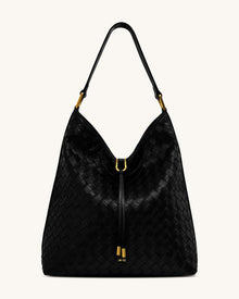 Aria Woven Texture Shoulder Bag - Black