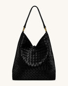 Aria Woven Texture Shoulder Bag - Black