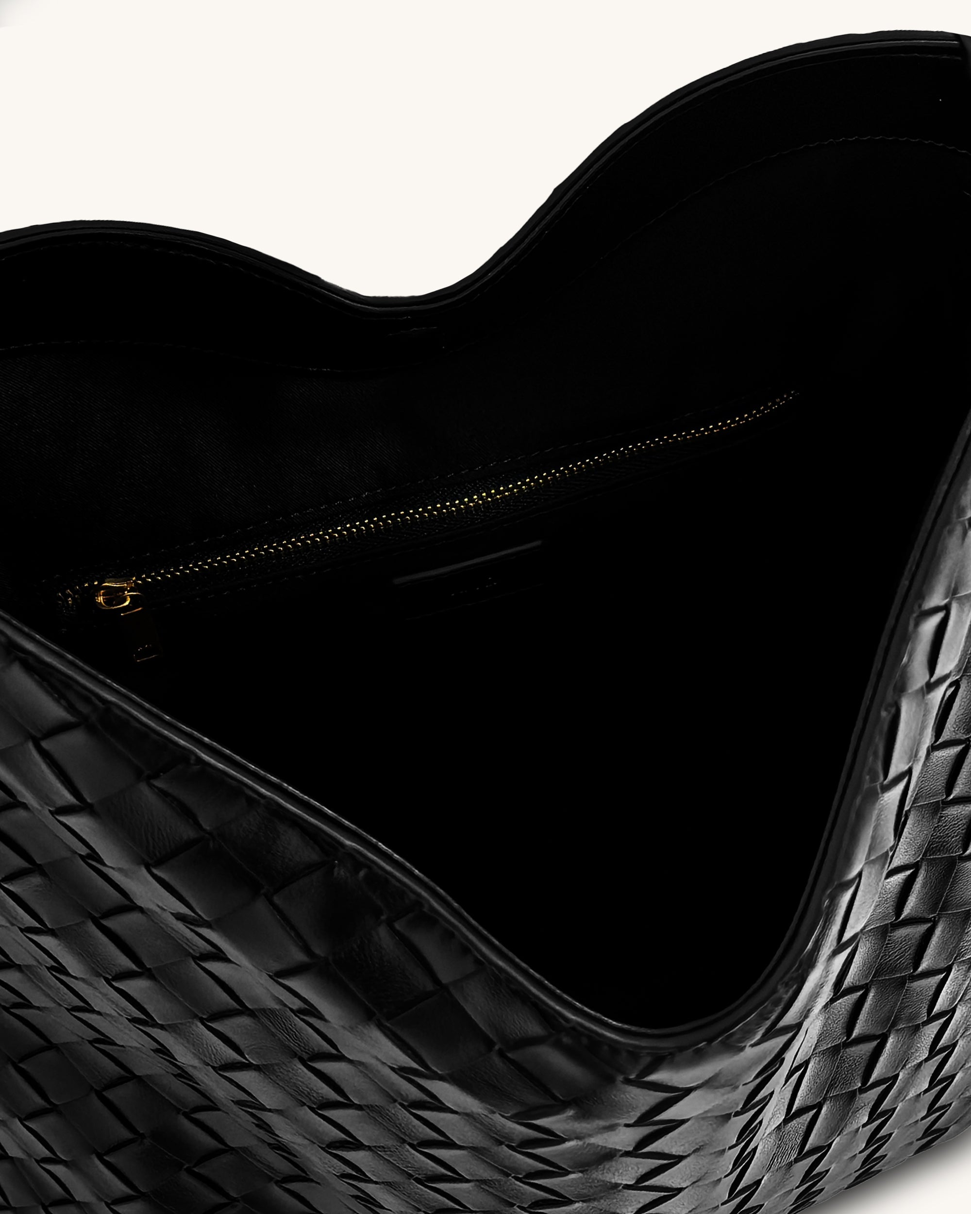 Aria Woven Texture Shoulder Bag - Black