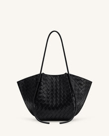 Nala Wide Weave Texture Tote Bag - Black