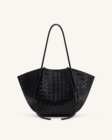 Nala Wide Weave Texture Tote Bag - Black