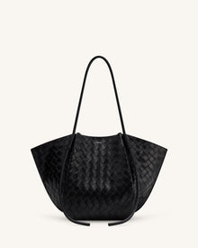 Nala Wide Weave Texture Tote Bag - Black