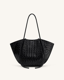 Nala Wide Weave Texture Tote Bag - Black