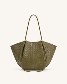 Nala Wide Weave Texture Tote Bag - Olive Green
