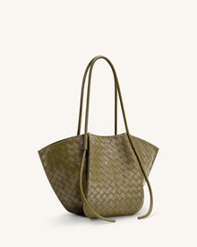 Nala Wide Weave Texture Tote Bag - Olive Green