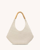 Olivia Hand-Woven Metal Handle Hobo Bag - White