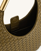 Olivia Hand-Woven Metal Handle Hobo Bag - Olive Green