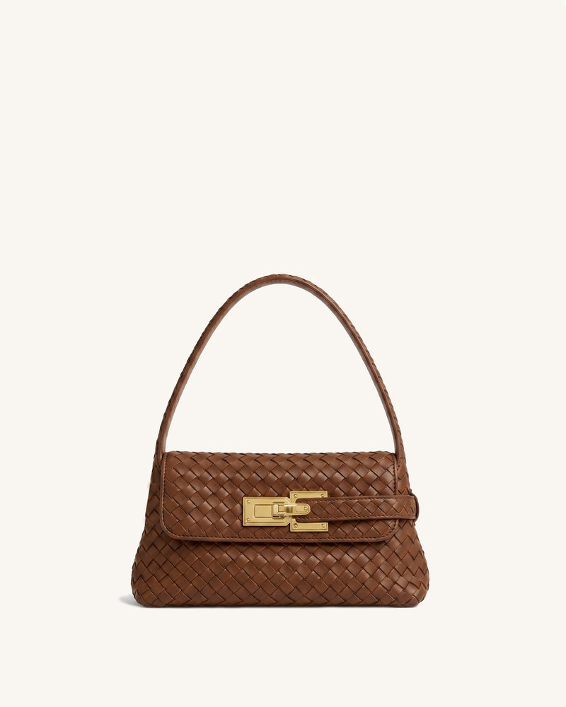 Keyla Woven Belt Lock Shoulder Bag - Camel