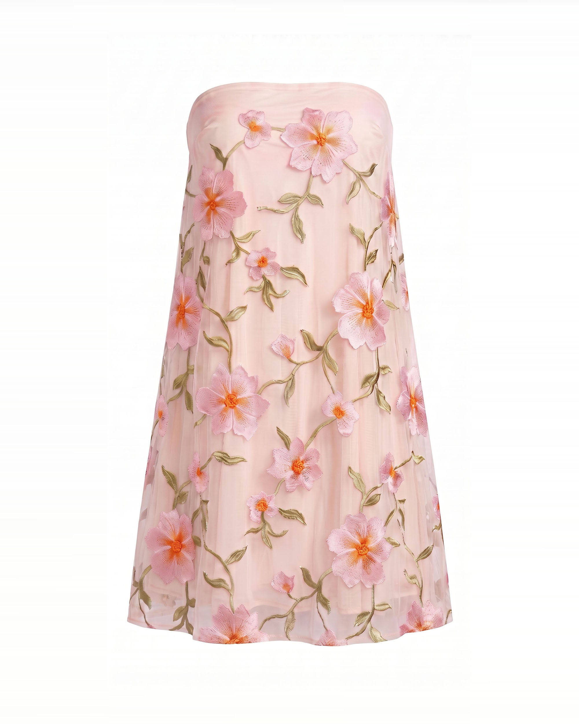 Floral Embroidered Strapless Mini Dress - Blush Pink