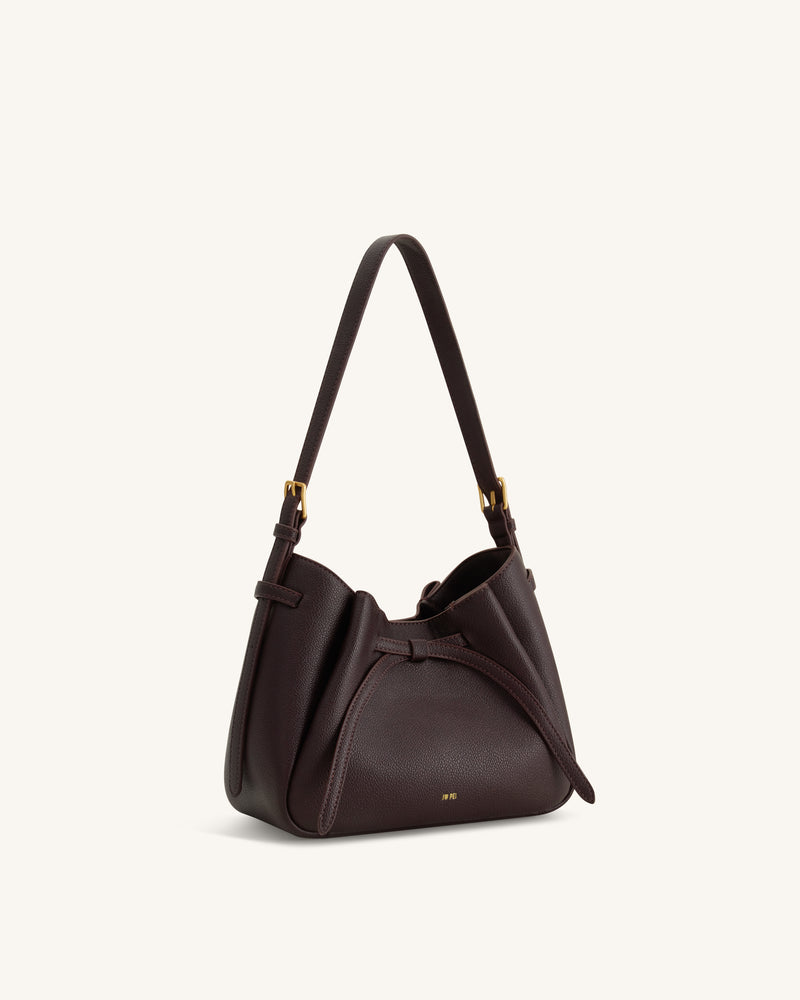 Mabel Soft Bow Shoulder Bag - Dark Brown