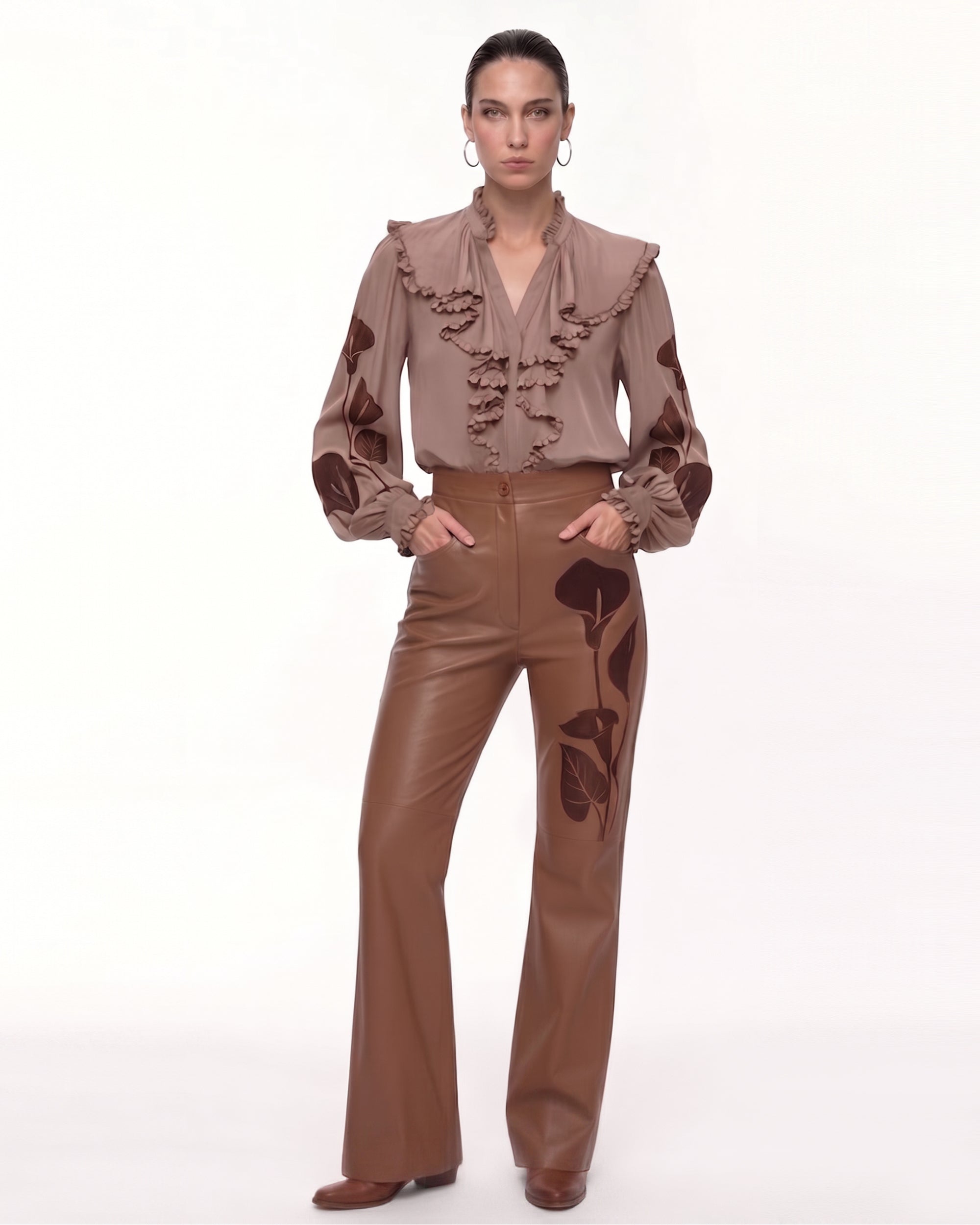 Calla Lily Ruffle Blouse - Brown