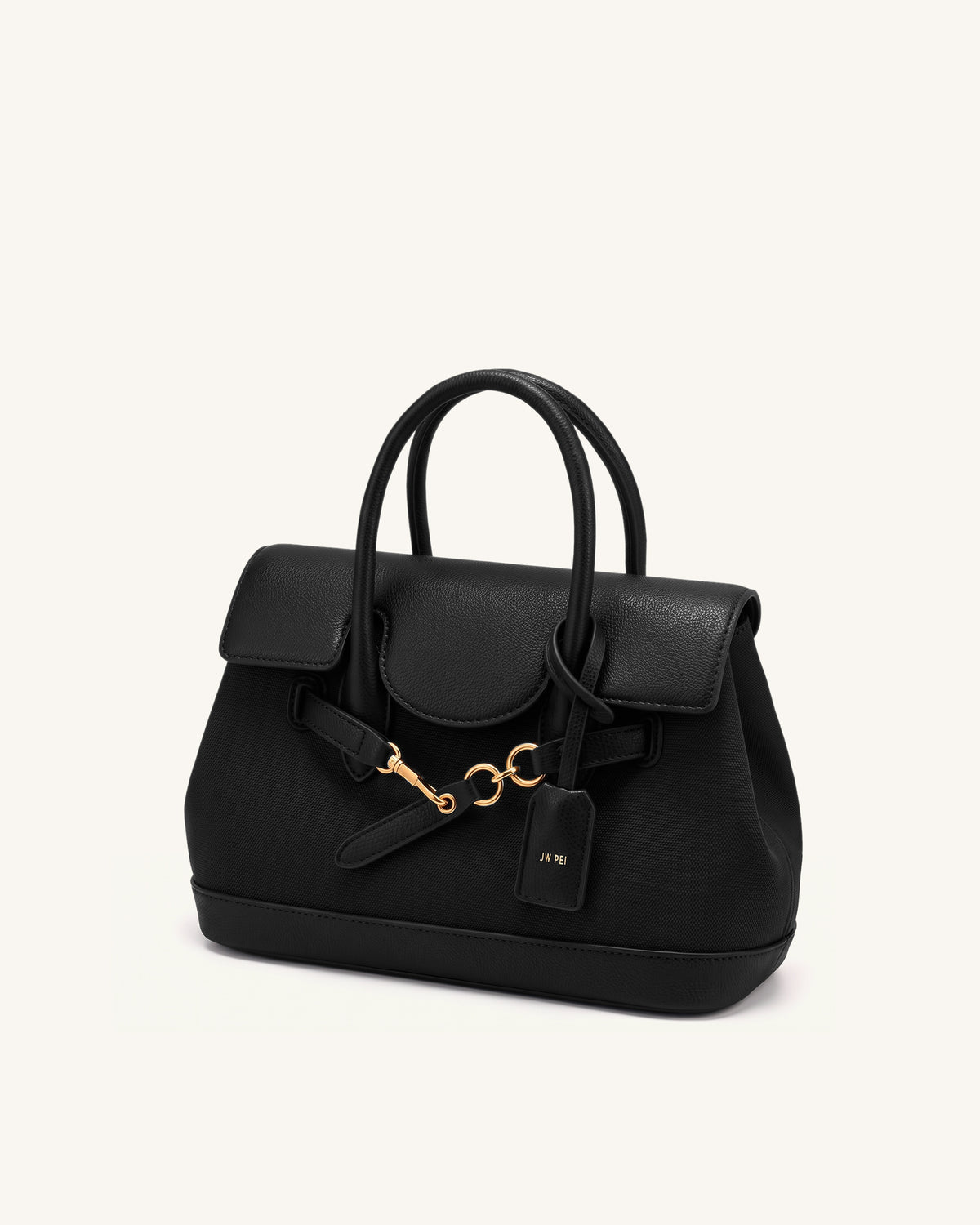 Alina Belted Satchel Bag - Black Canvas