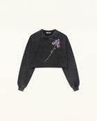 Gem Flower Embellished Cotton T-Shirt - Faded Obsidian