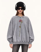 The Enchanted Rhinestone Rose Pullover - Washed Slate