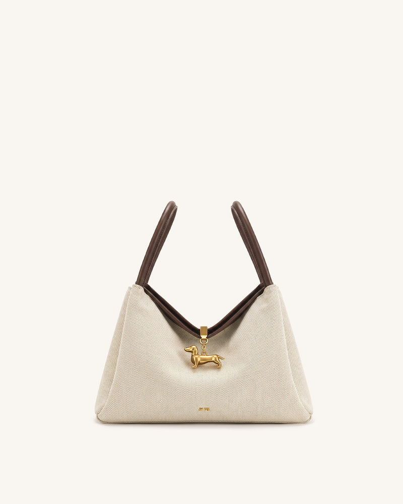 Maelle Dachshund Charm Double Handle Bag - Dark Brown Canvas