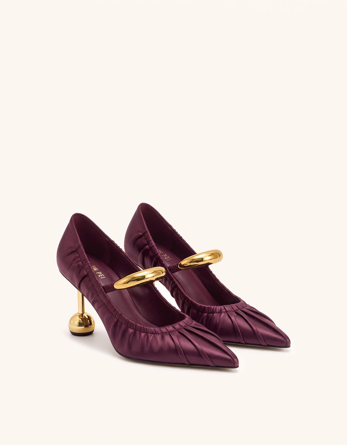 Helena Satin Pierced Ruched Pointed-Toe Pumps - Burgundy