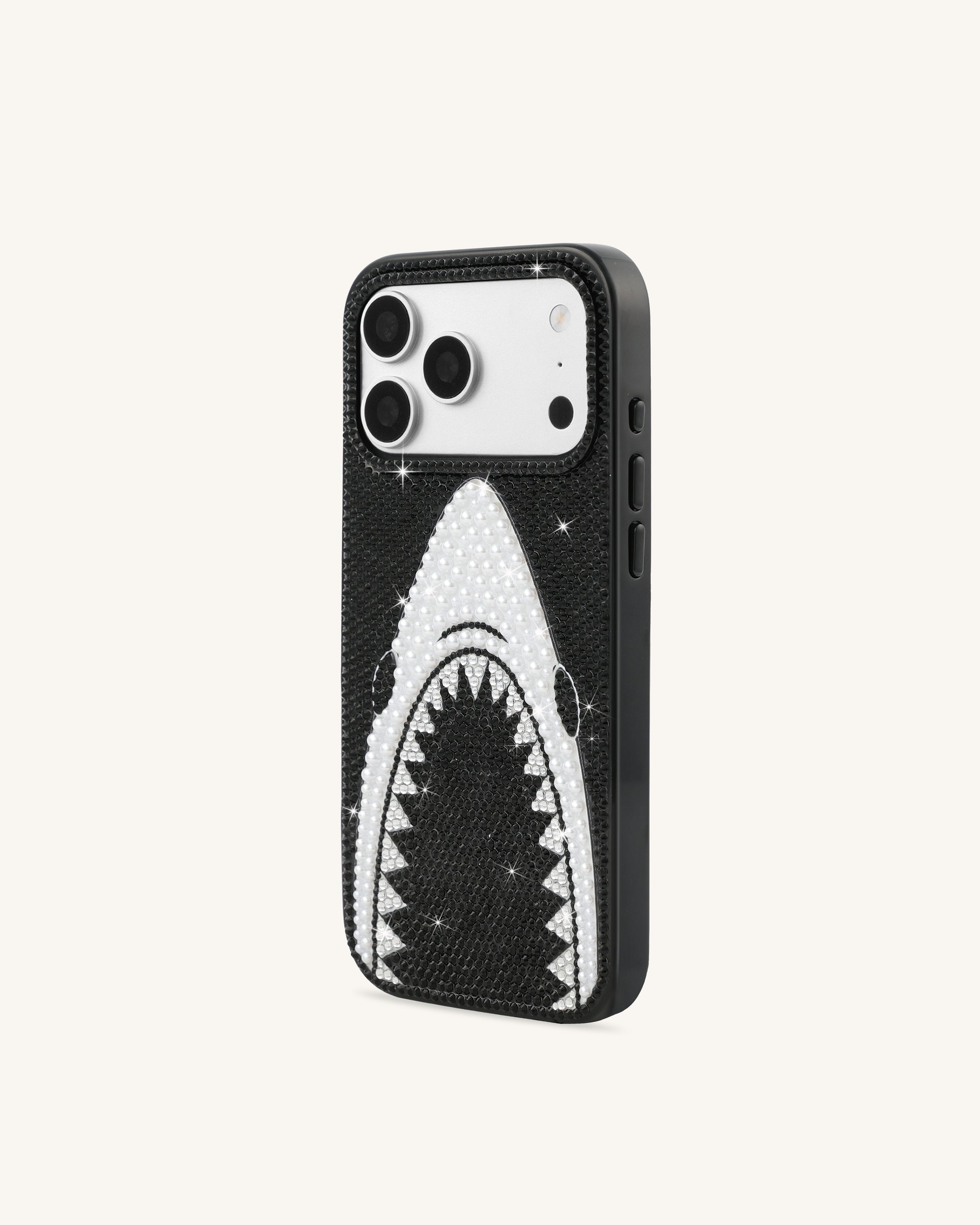 Shark Mouth Pearl Phone Case - Black