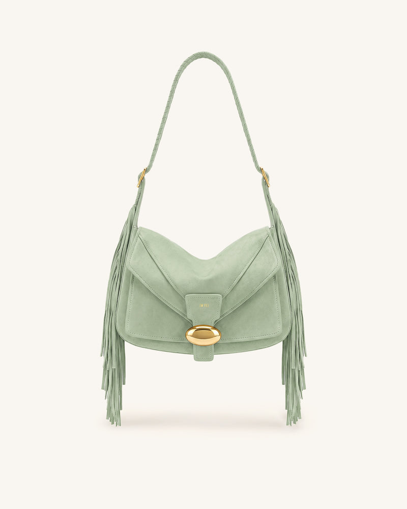 Avery Fringe Faux Suede Shoulder Bag - Mint Green